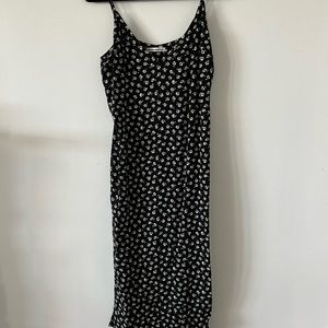 Reformation, ankle length black floral dress